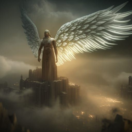 Epic Angel in Post-Apocalyptic Landscape