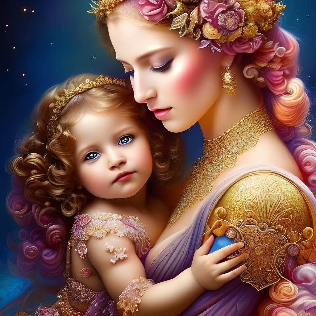 Mother and Child Portrait in Fantasy Style