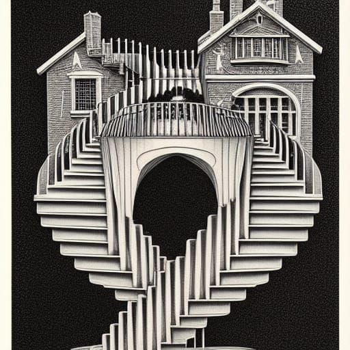 Impossible Staircase Optical Illusion as Lithograph