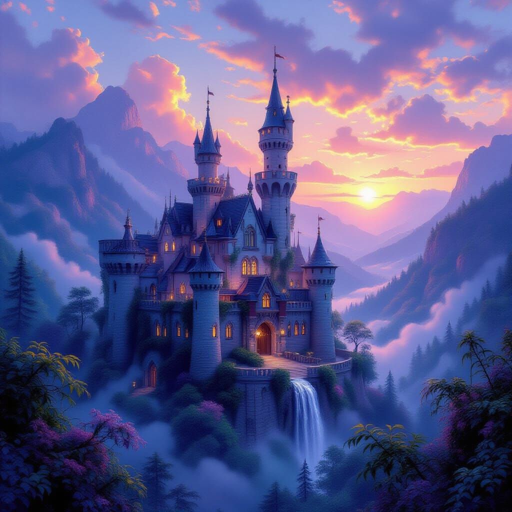 Ethereal Luminescent Castle at Sunset