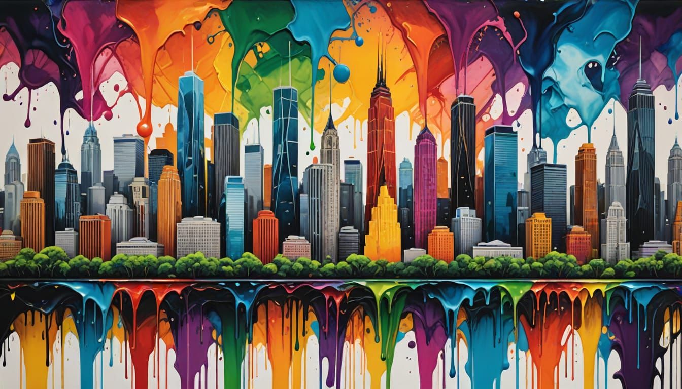 Vibrant Cityscape in a Surreal Melting Aesthetic