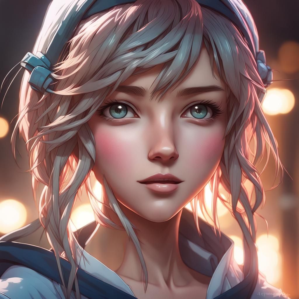 Cute Anime Girl Portrait in Art Nouveau Style