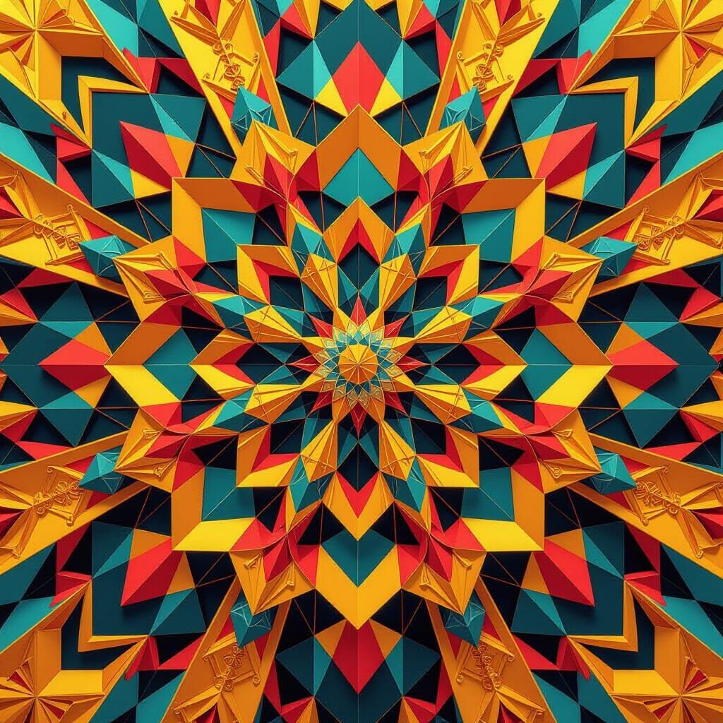 Geometric absurd colored patterns radiating from the center ...