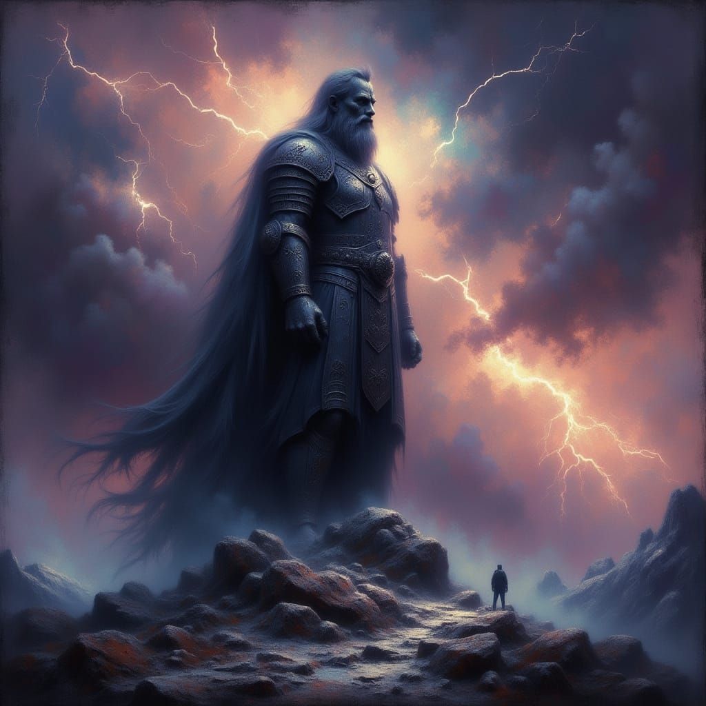 Obsidian Emperor Statue on Stormy Peak