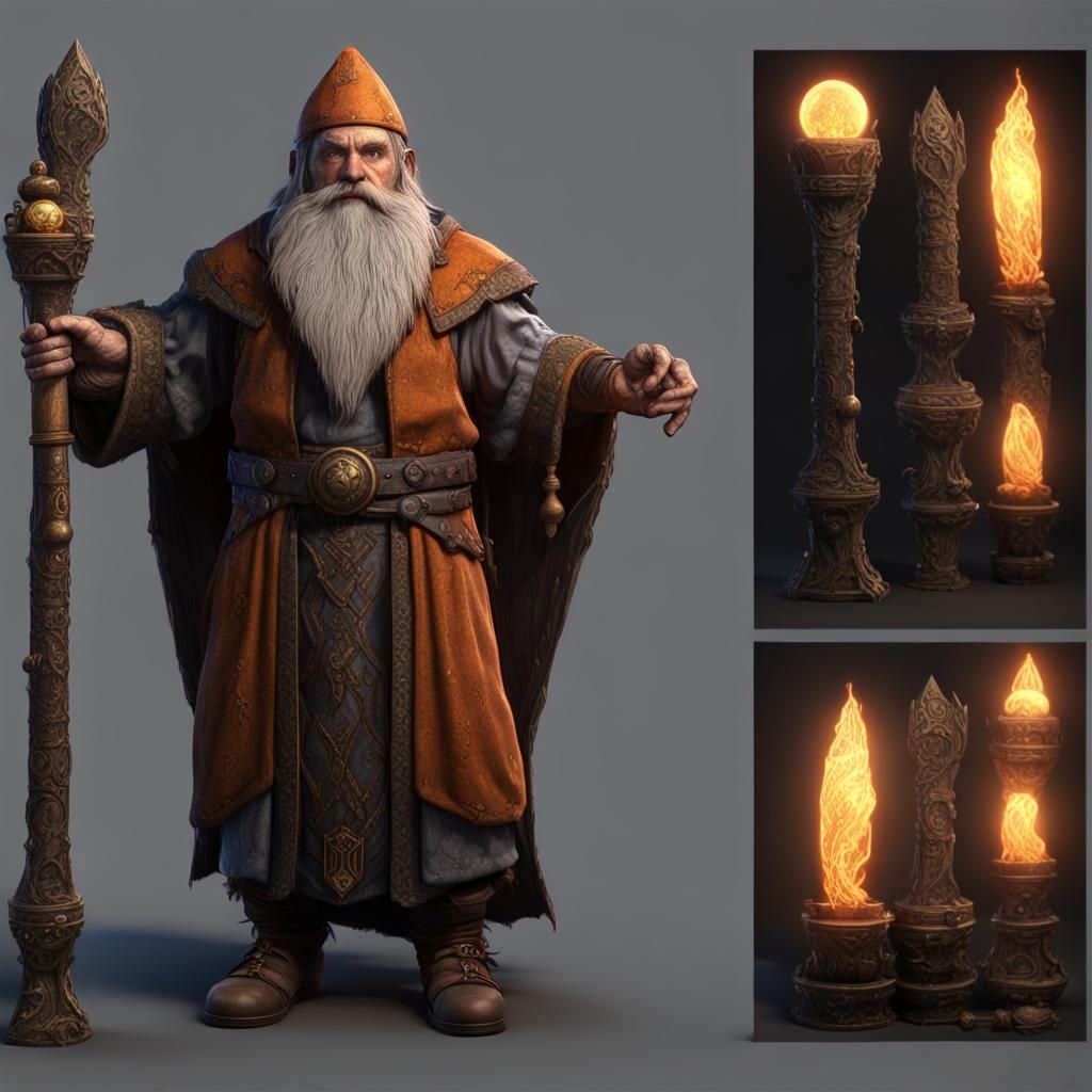 Dwarf Wizard with Glowing Orb Staff in Dungeon