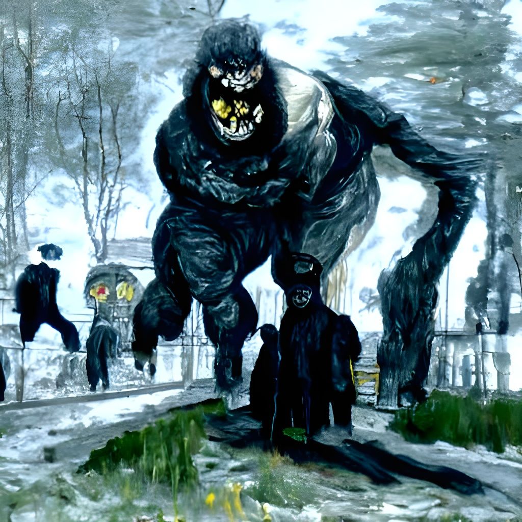 Angry Gorilla in Post-Impressionist Horror Painting