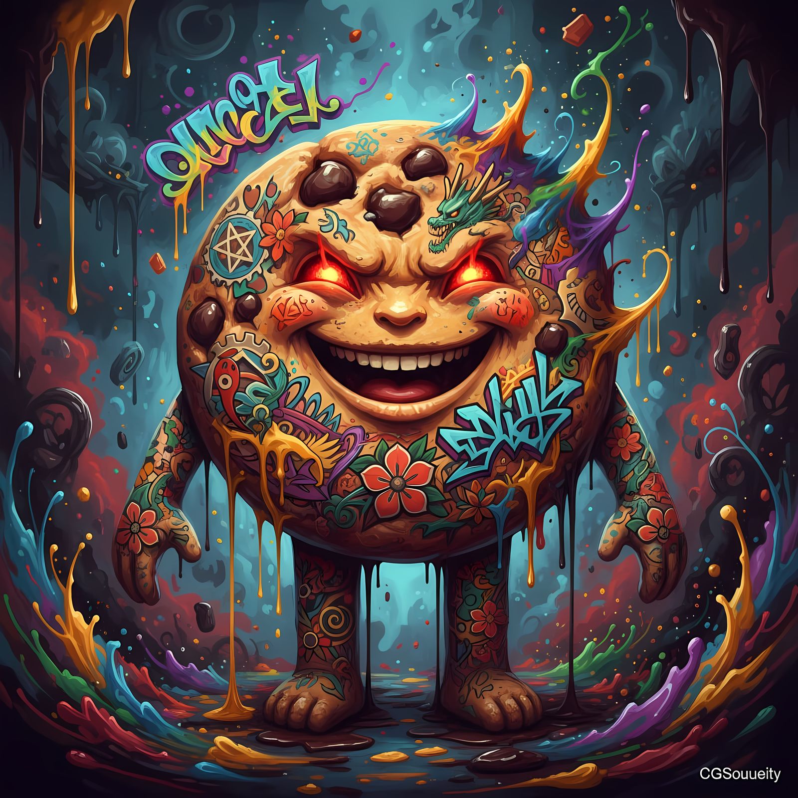 Psychedelic Smiling Cookie with Sinister Eyes