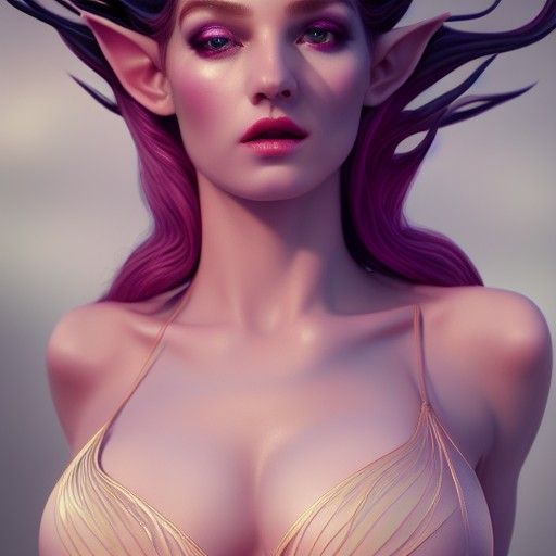 Seductive Fantasy Elf Portrait with Vivid Gradients