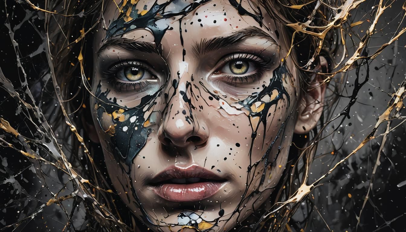 3D Face Emerges From Ink Splatters as Digital Art