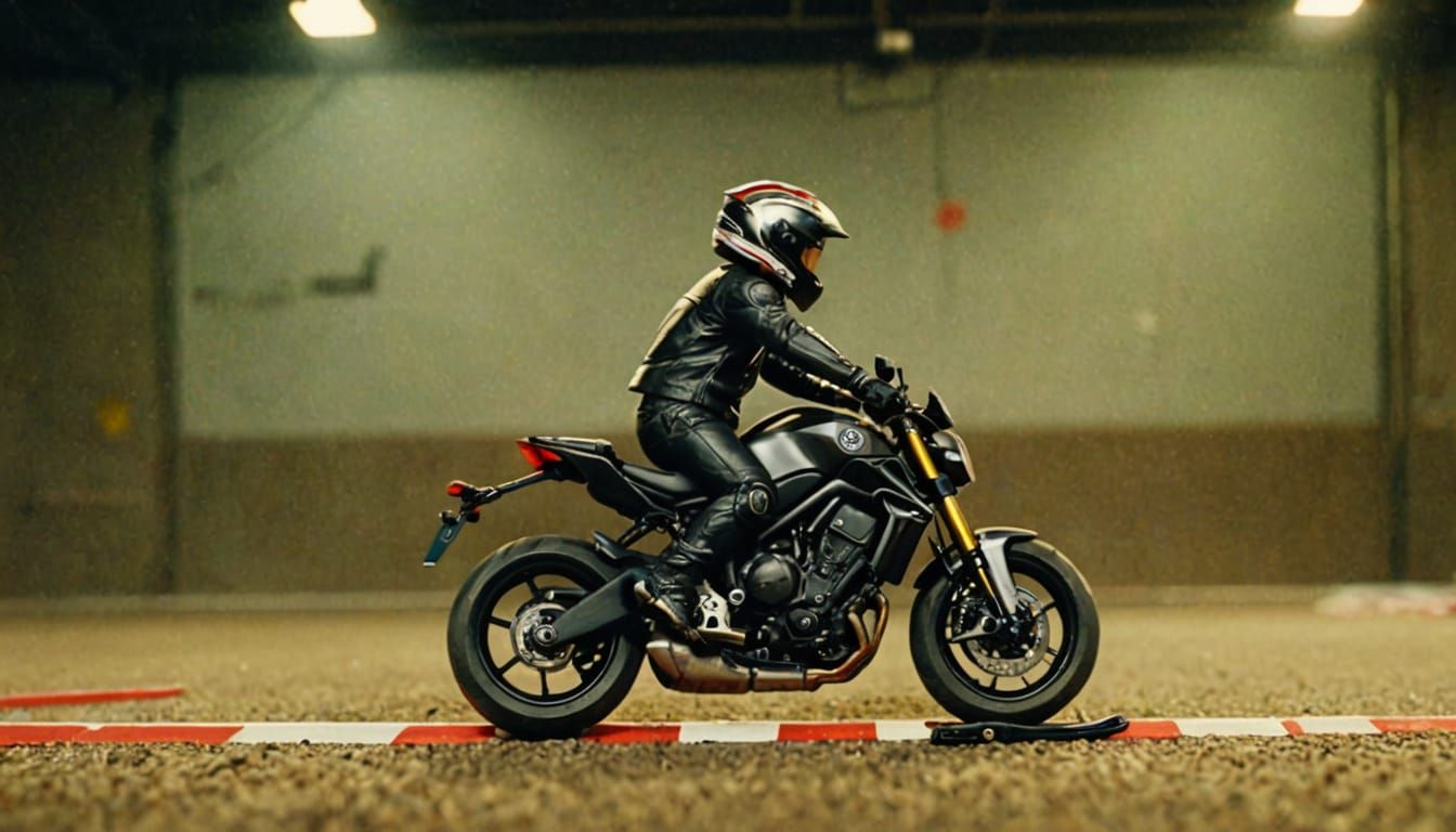Miniature Biker Races Yamaha MT-09 SP on Toy Track