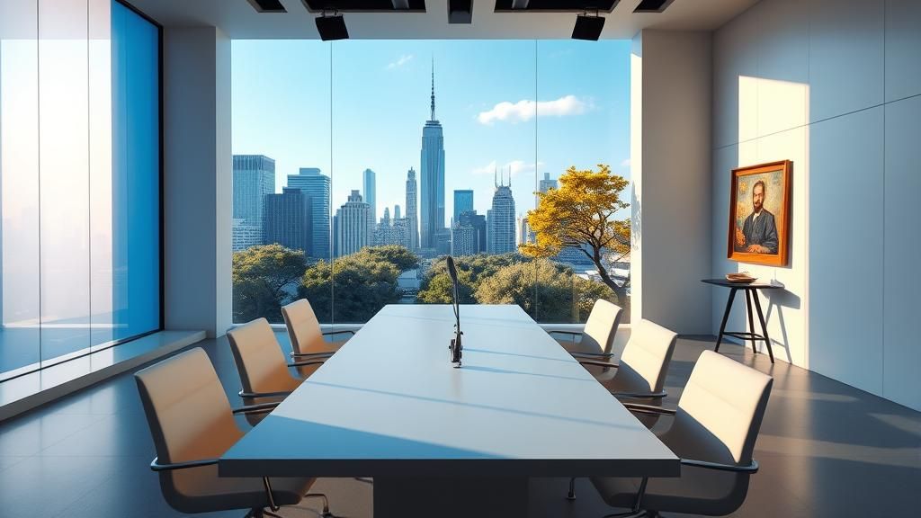 High-Tech Broadcasting Office with Impressionistic Art