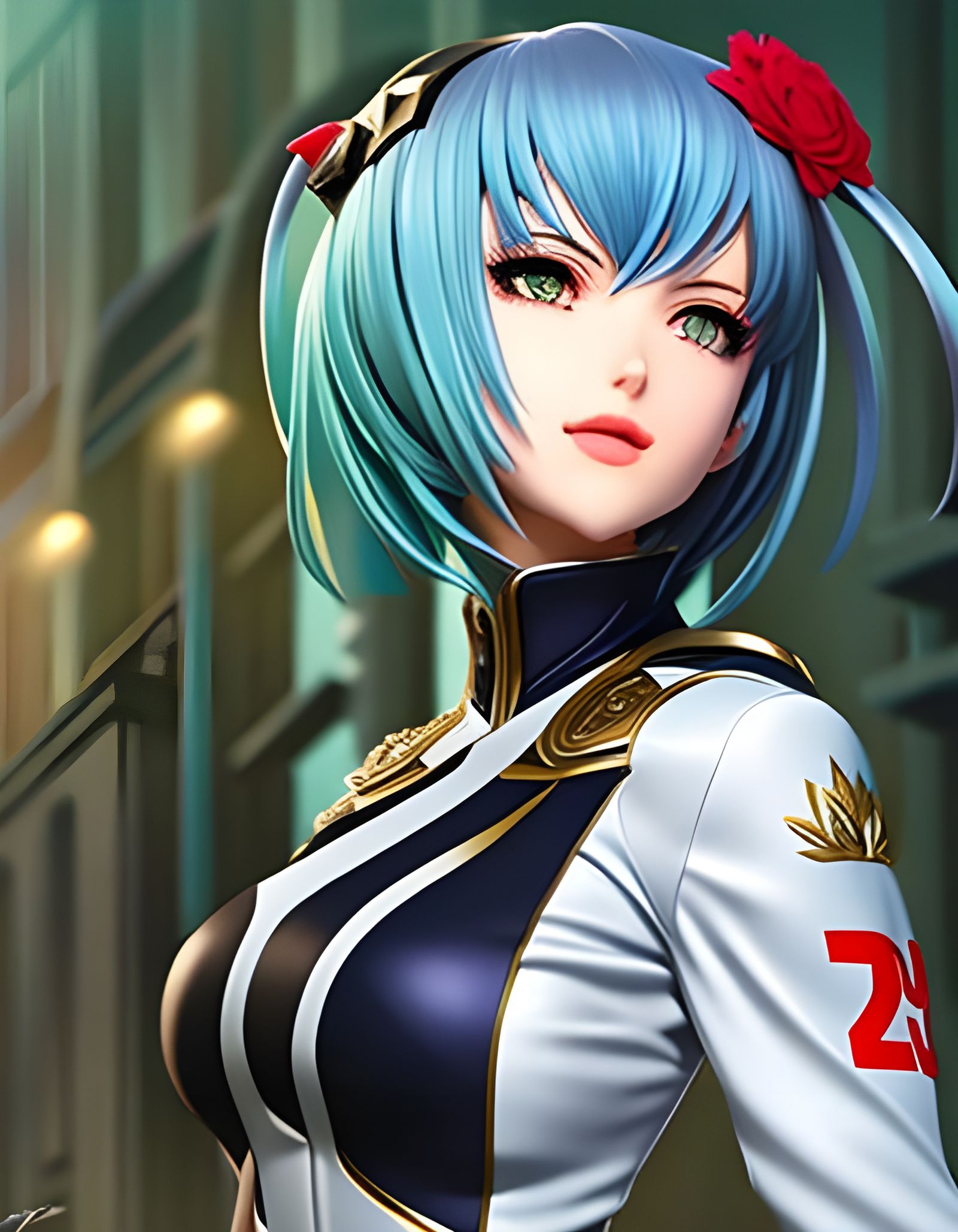 Anime Girl with Blue Hair, Digital Art