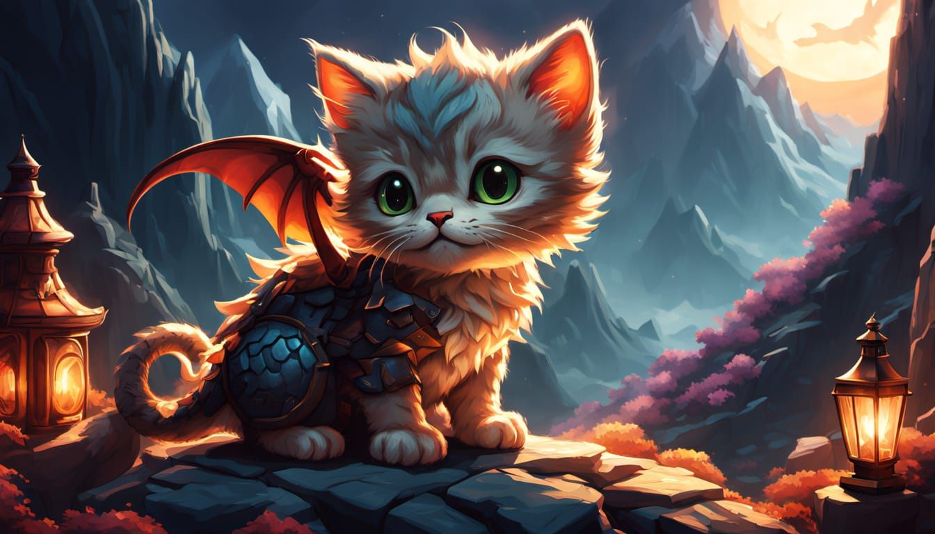 Kitten Dragon Concept Art in Whimsical Comic Style