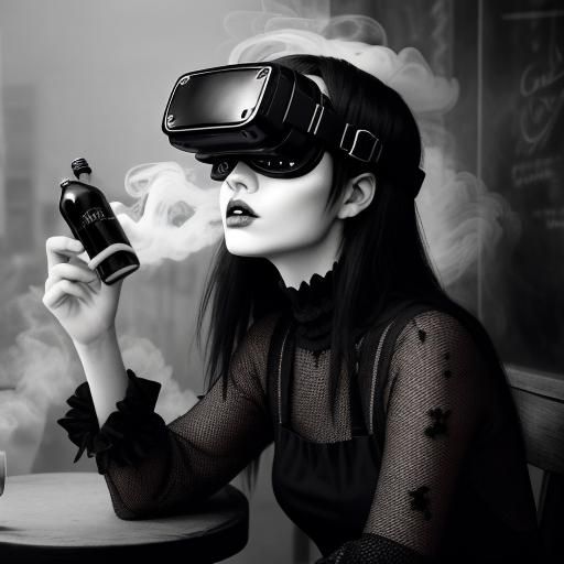 Goth Model in Coffee Shop: Grainy Black and White