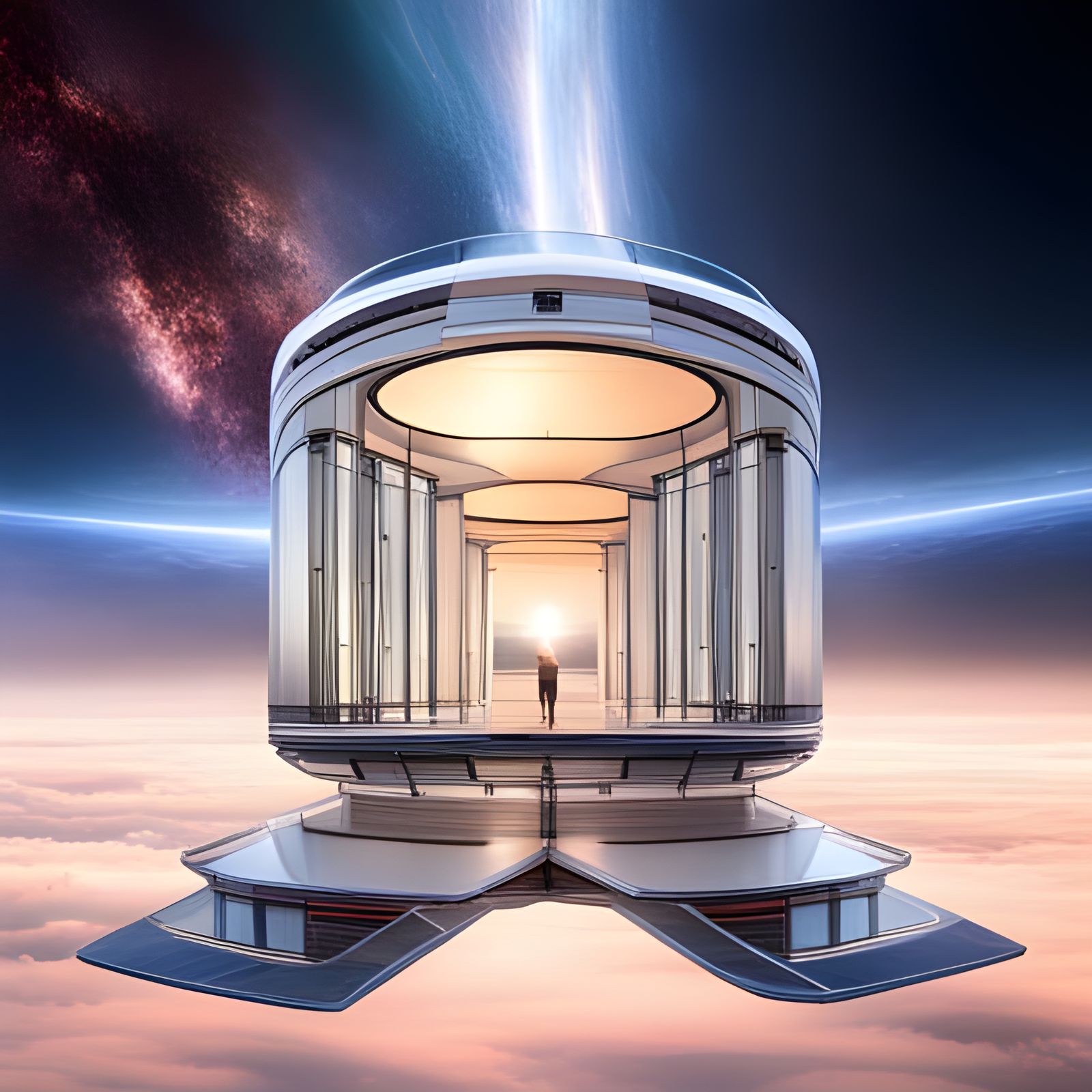 Futuristic Glass Space Station in Deep Space