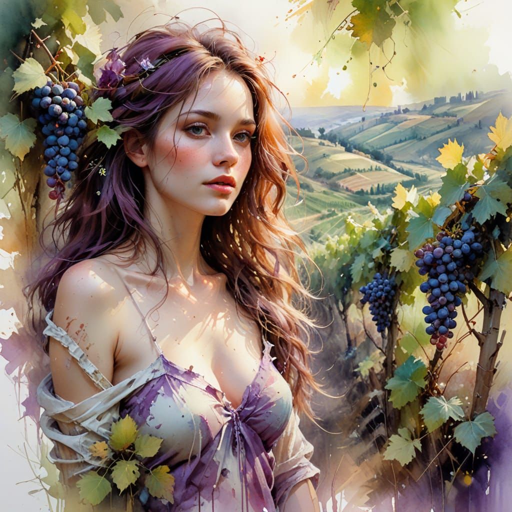 Tuscan Vineyard in Dreamy Watercolour