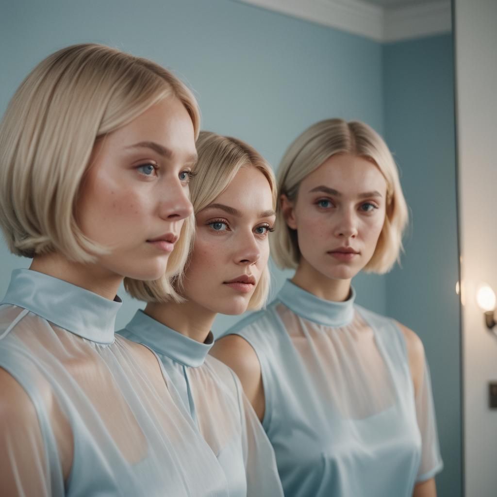 Nordic Woman and Girl Reflected in Dreamy Soft Focus