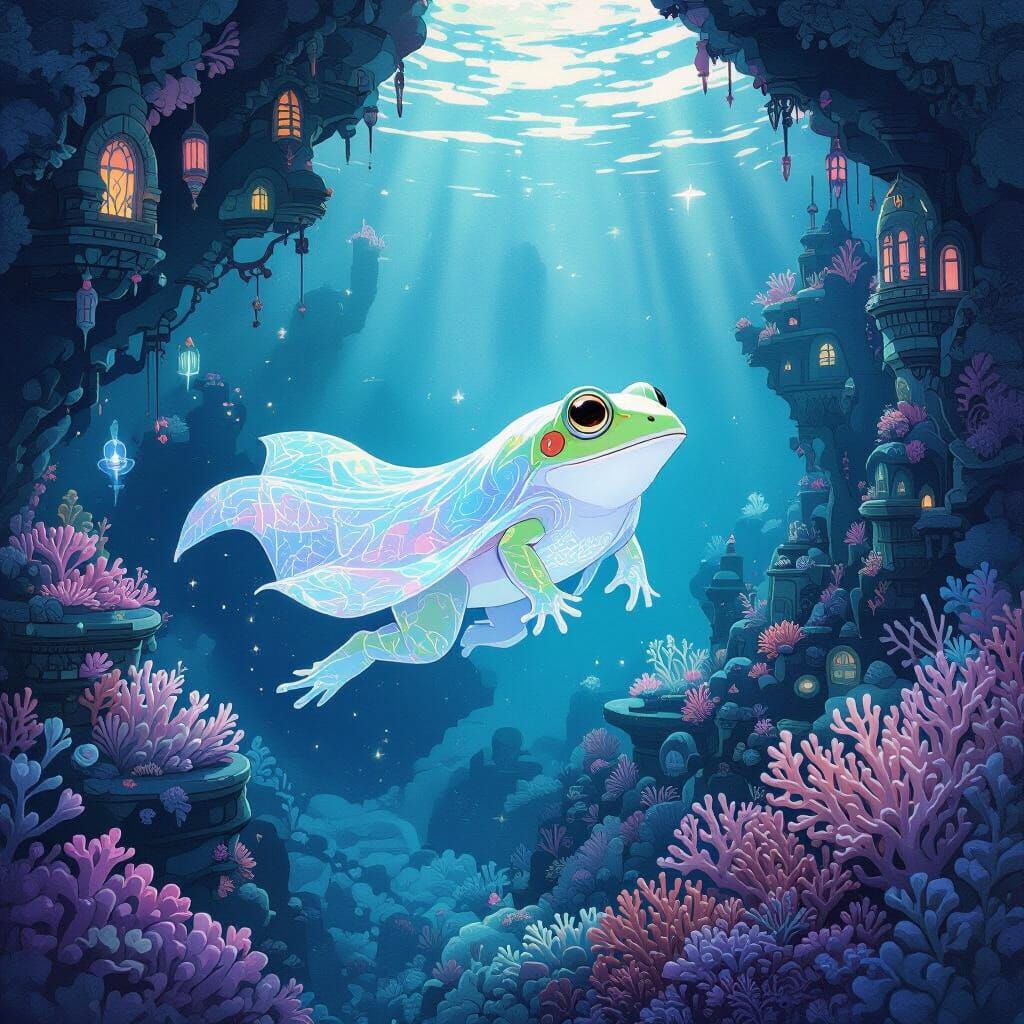 Bioluminescent Frog-Bull in Underwater City: Ink and Waterco...