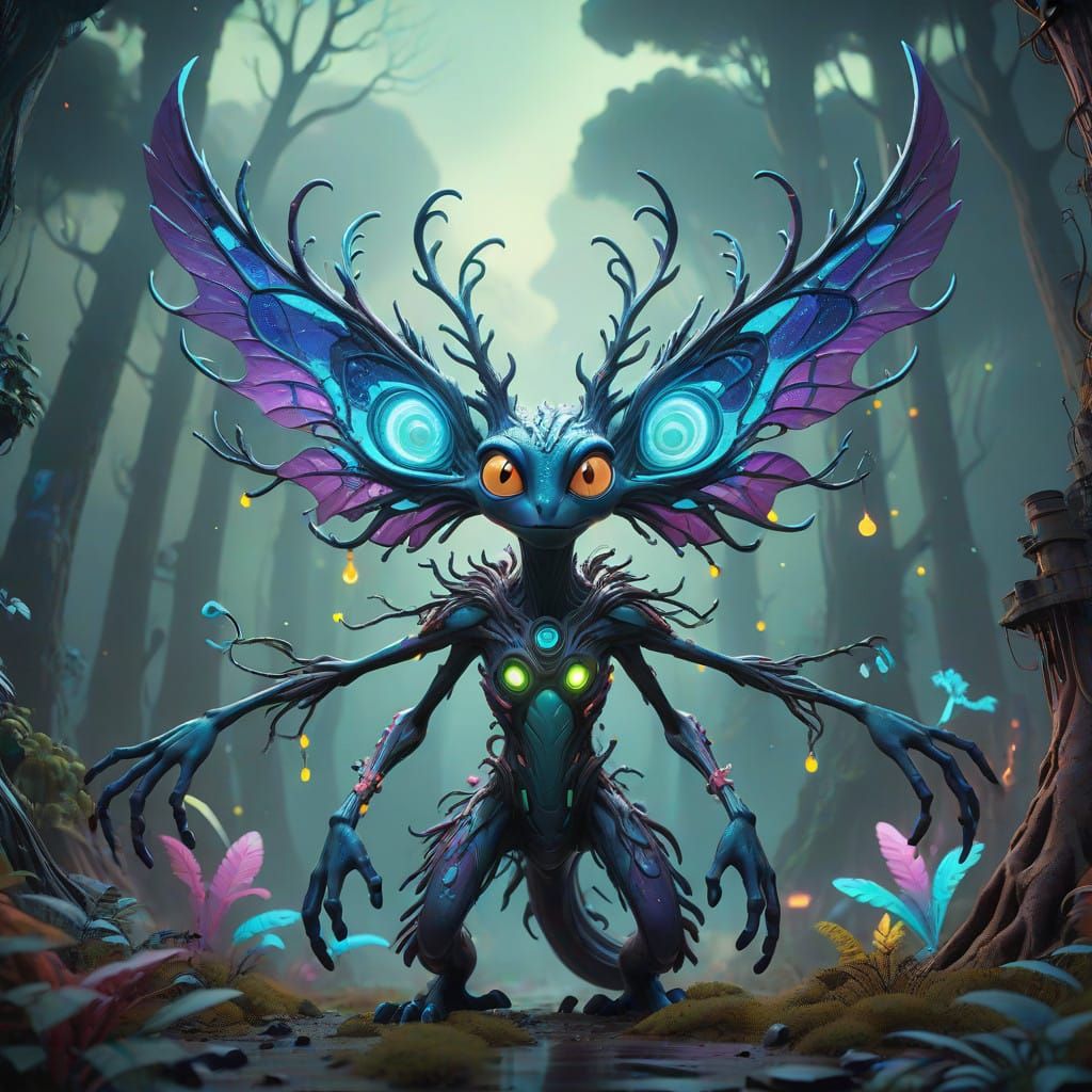 Otherworldly Forest Creatures in a Radiant, Neon Realm
