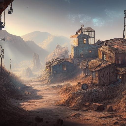 Detailed Matte Painting of Abandoned Mining Town