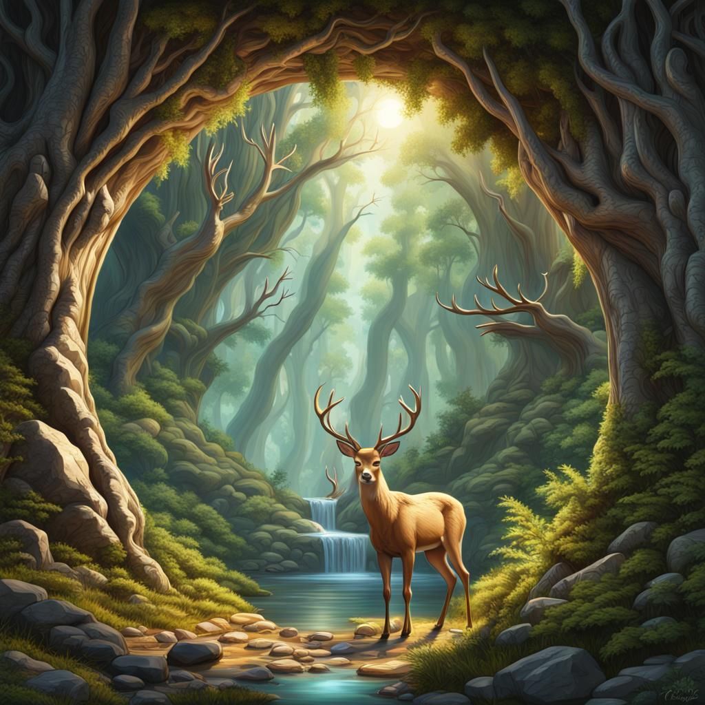 Forest Portal With Deer and Rabbits