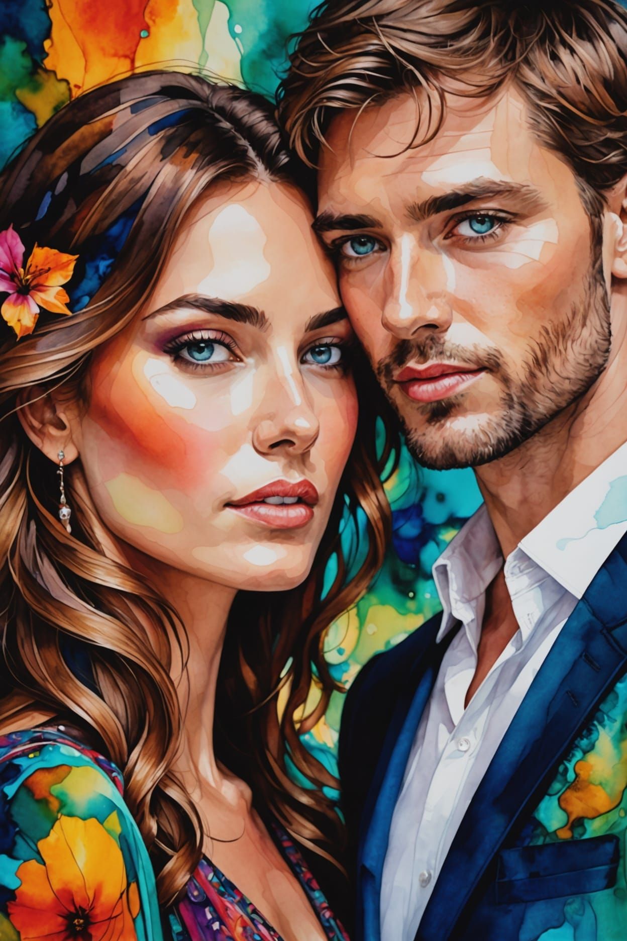 Alcohol-Ink Portrait of a Woman on a Balcony