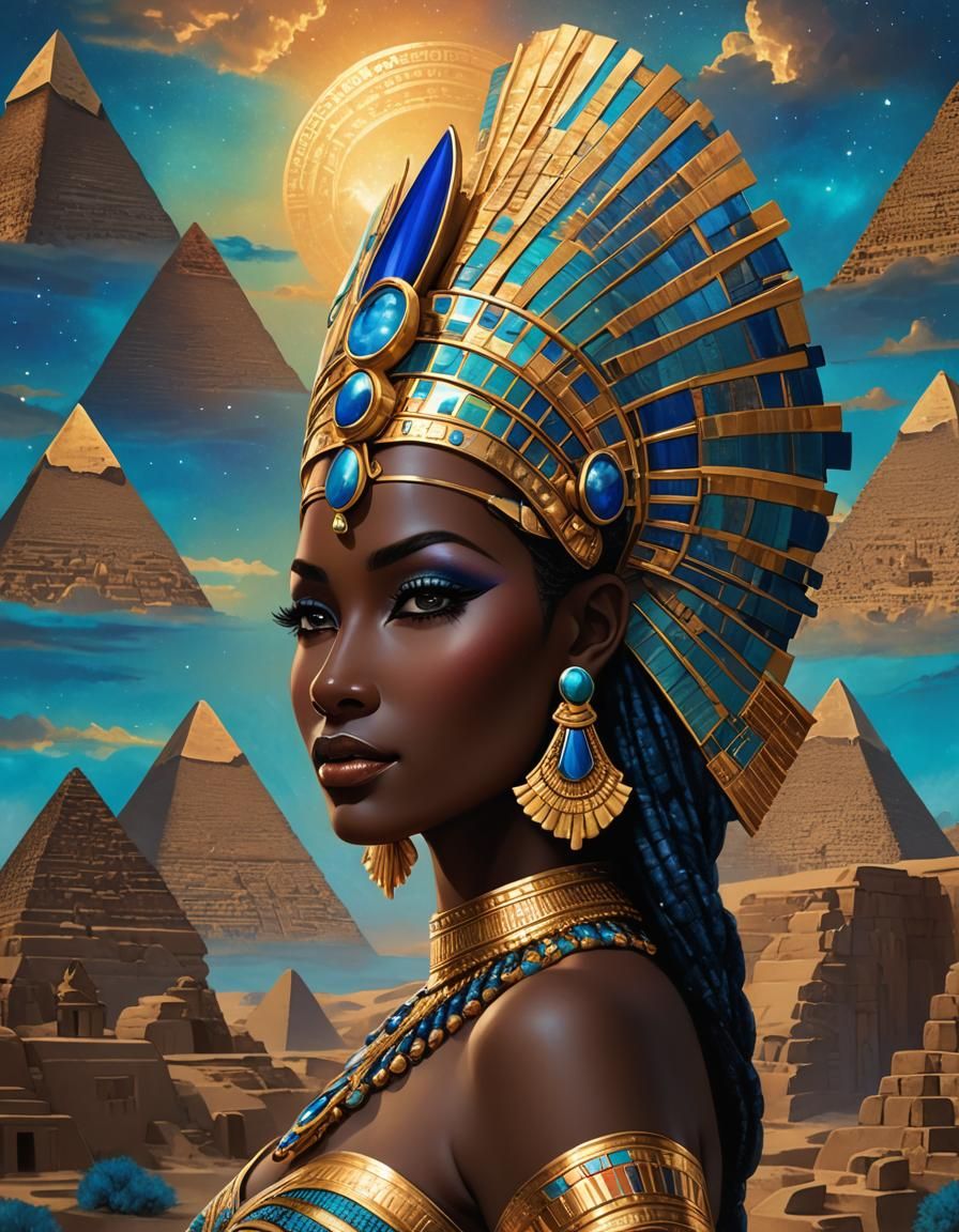 Egyptian Queen in Art Deco Aurora Landscape