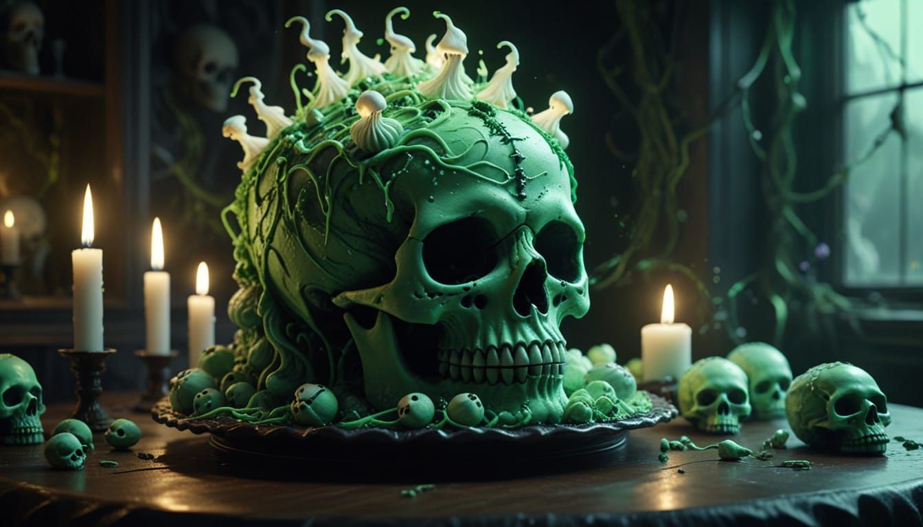 Eerie Black Velvet Cake with Neon Ectoplasm and Sugar Skulls