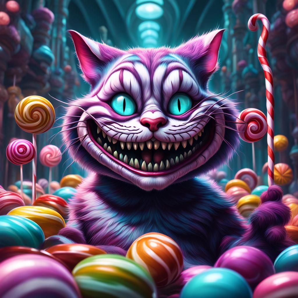 Evil Cheshire Cat in Whimsical Candyland Art