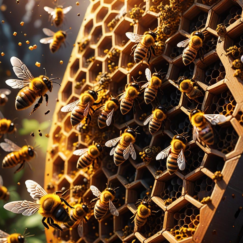 Bees Around a Beehive: 3D Digital Art