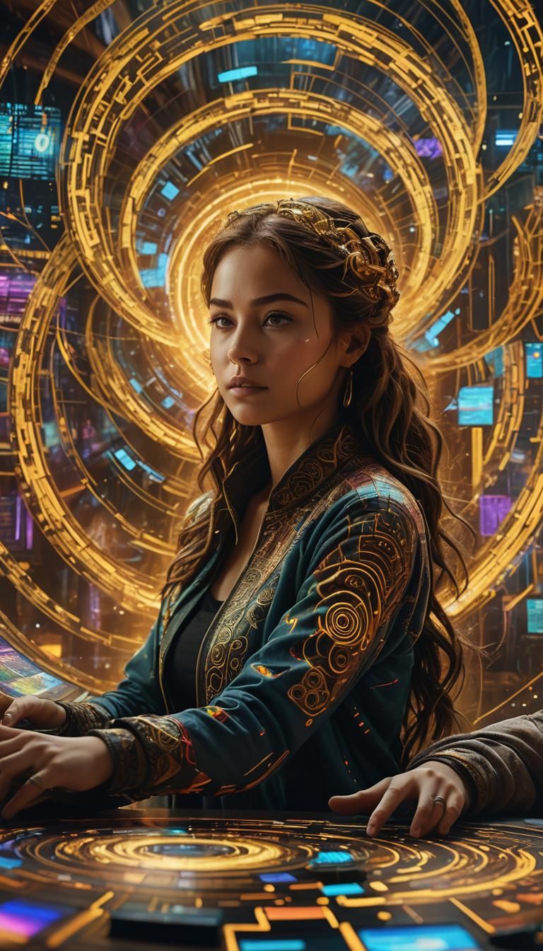 Graphics Designer in a Cyberpunk Vortex of Color