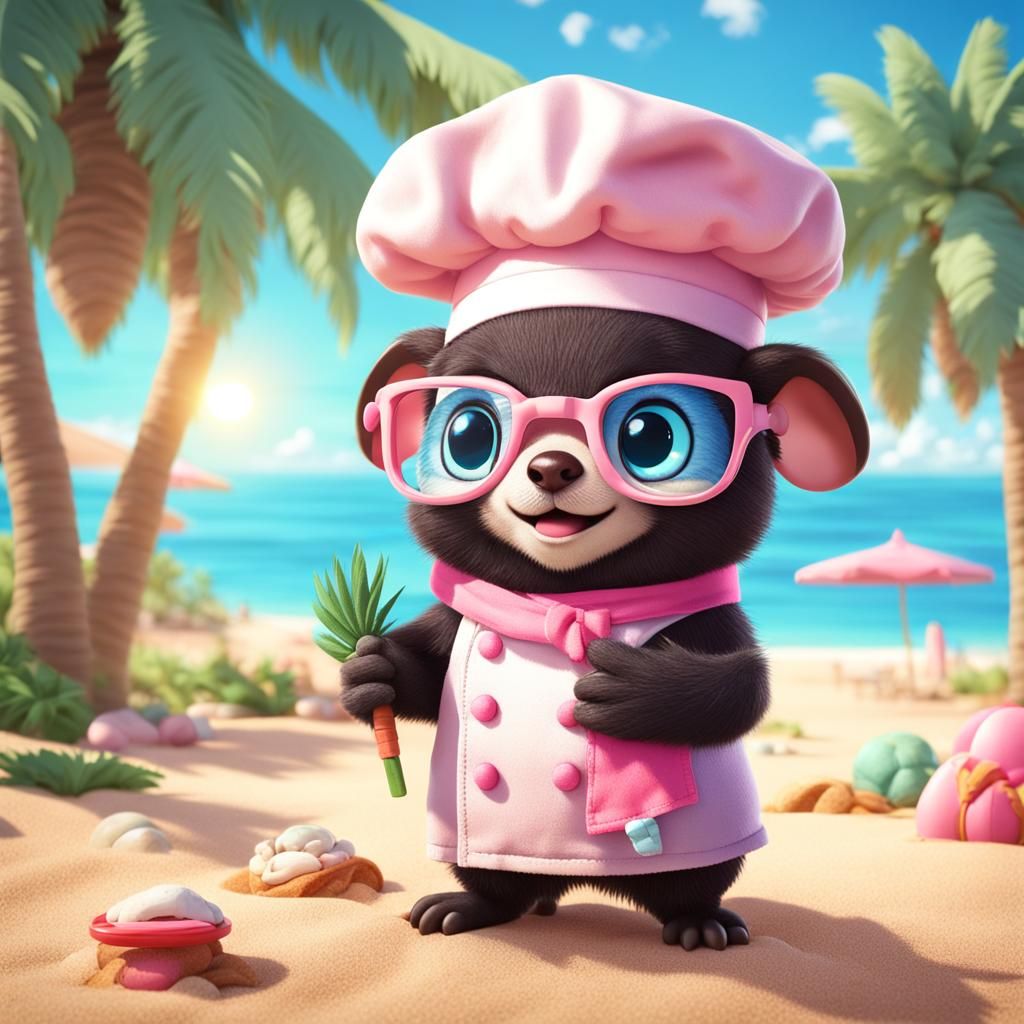 Chibi Mole Chef on a Sunny Beach