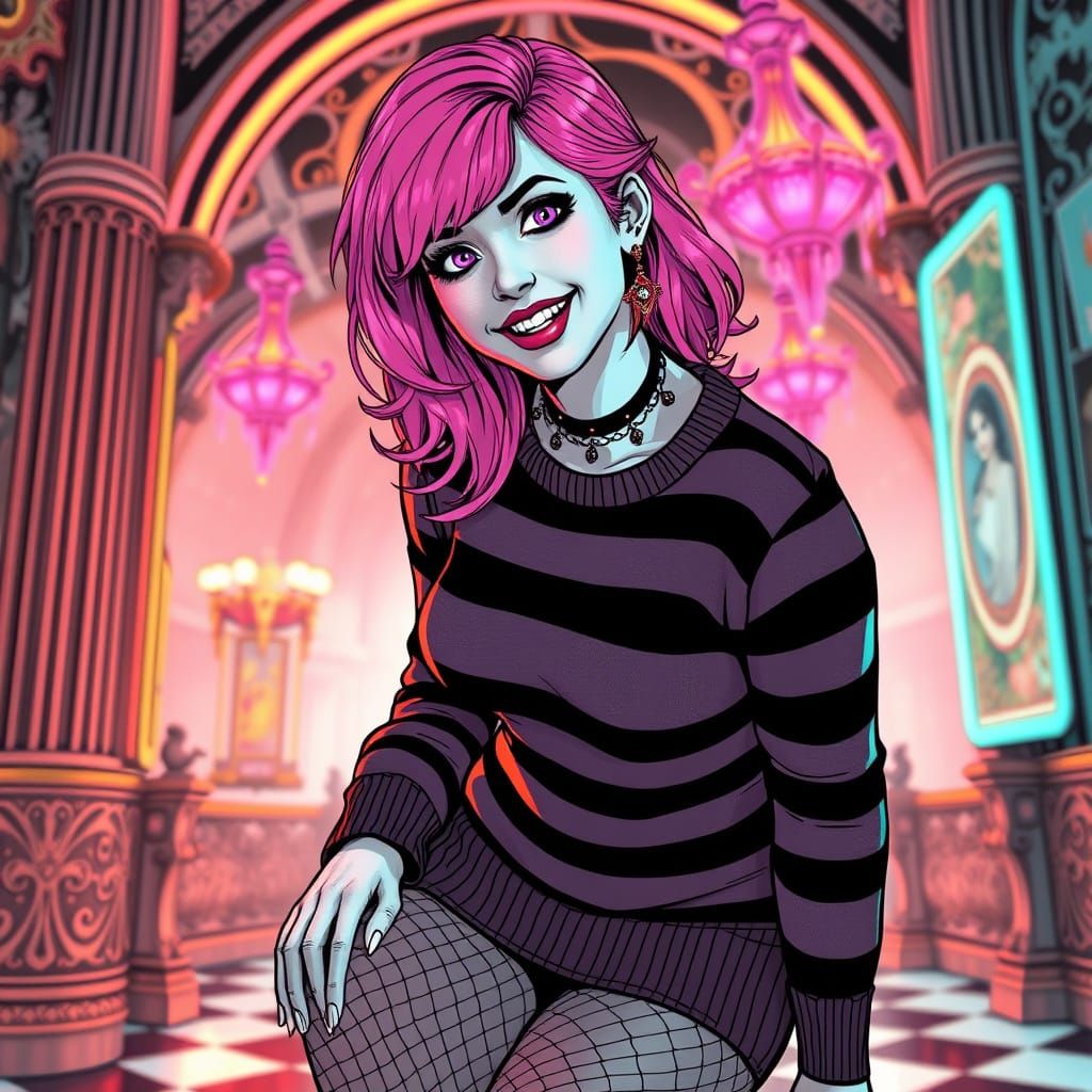 Gothic Goddess Leans In, Art Nouveau Inspiration