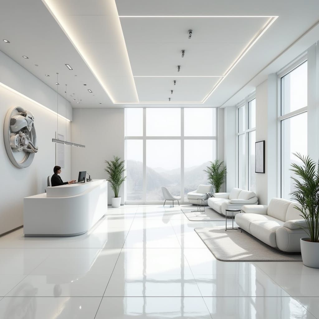 Minimalist White Motorbike Shop Interior Design