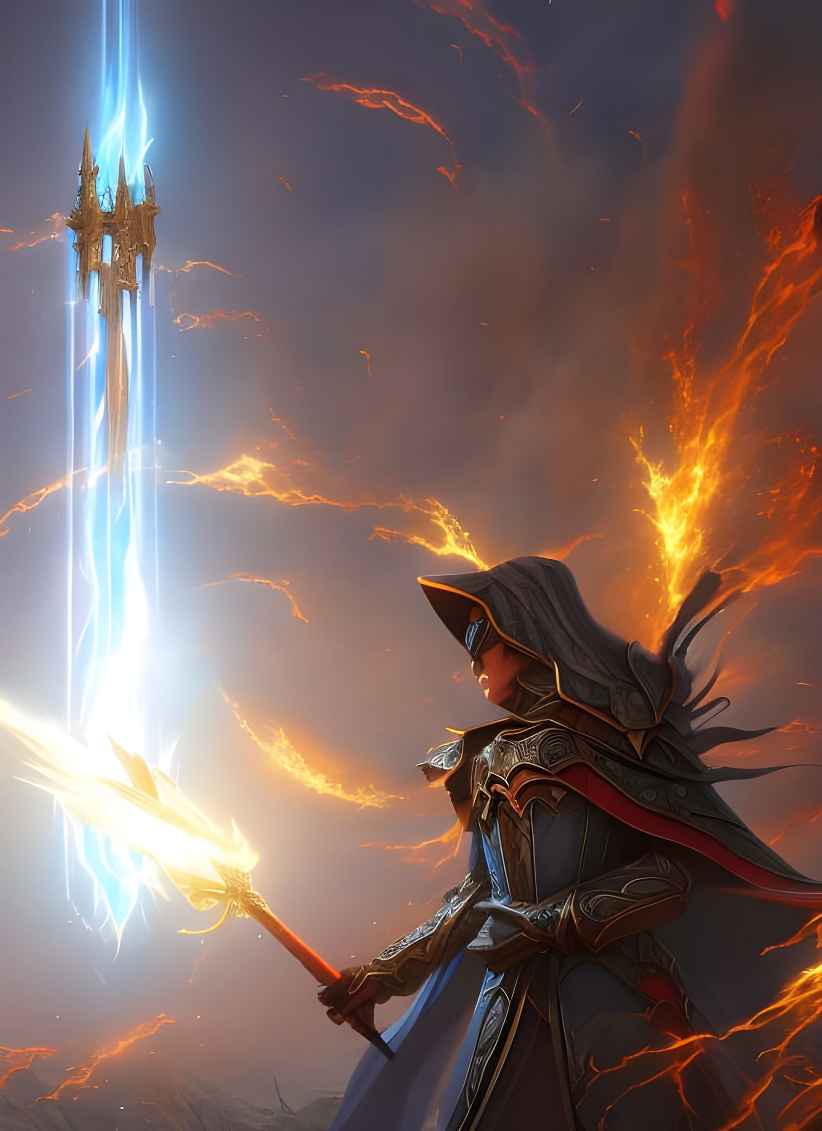 Detailed Wizard Casting Spell with Staff