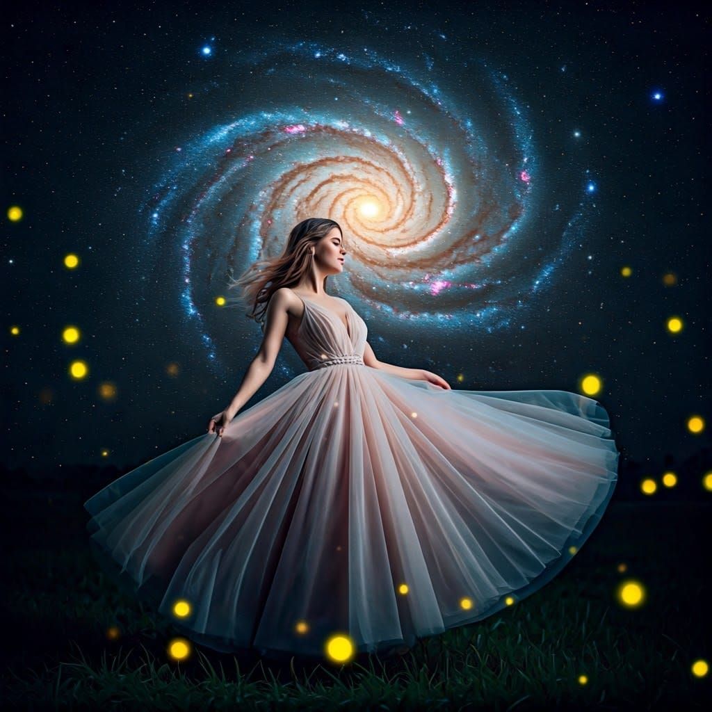 Ethereal Nighttime Goddess Under Starry Andromeda Galaxy