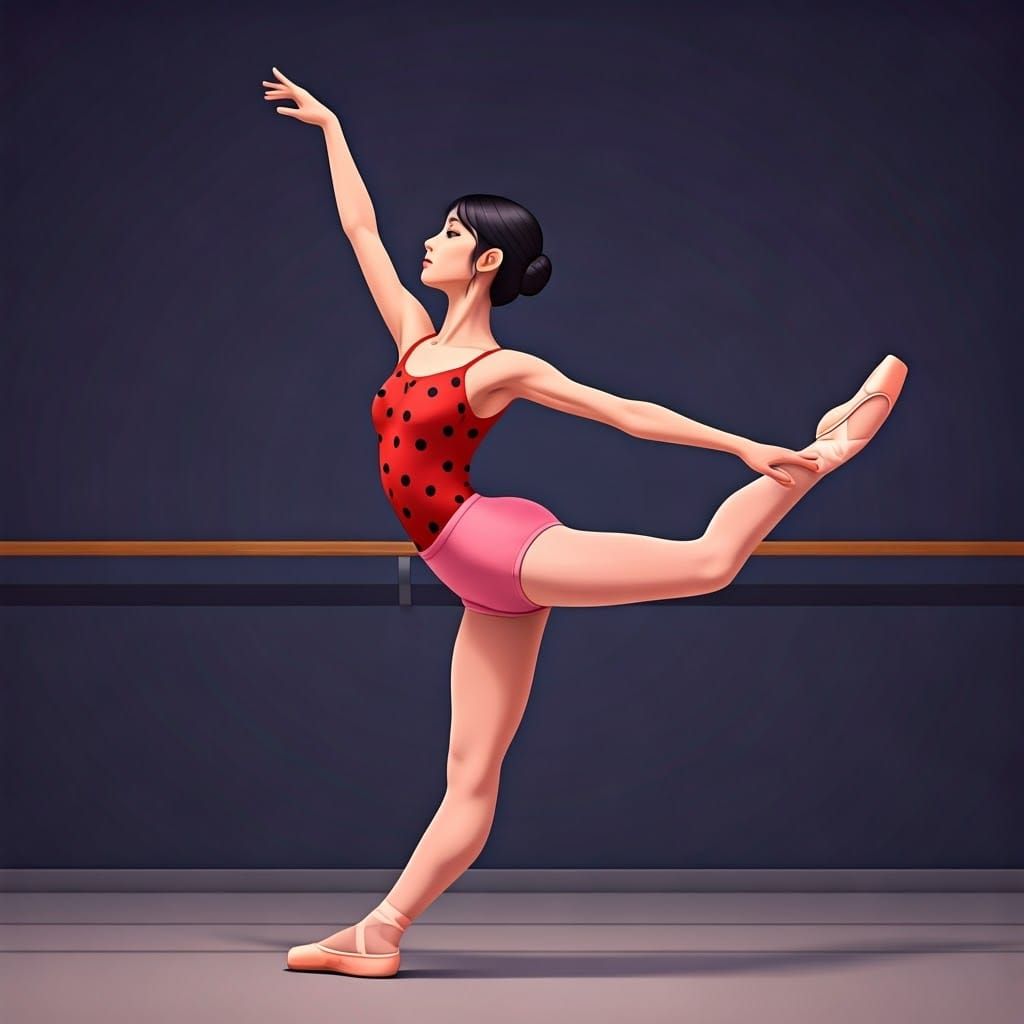 Girl in Red Leotard in Jetés Position, Mucha Style