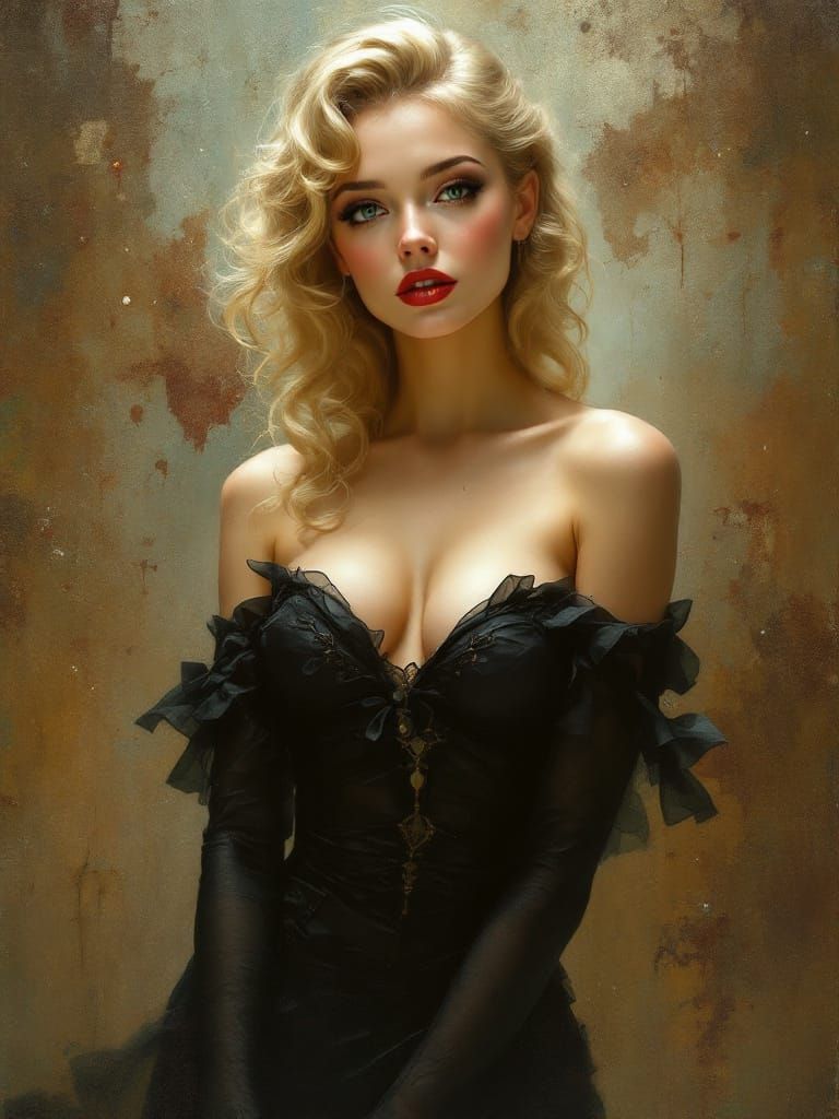 1950s Pin-Up Woman with Bold Gaze in Atmospheric Style