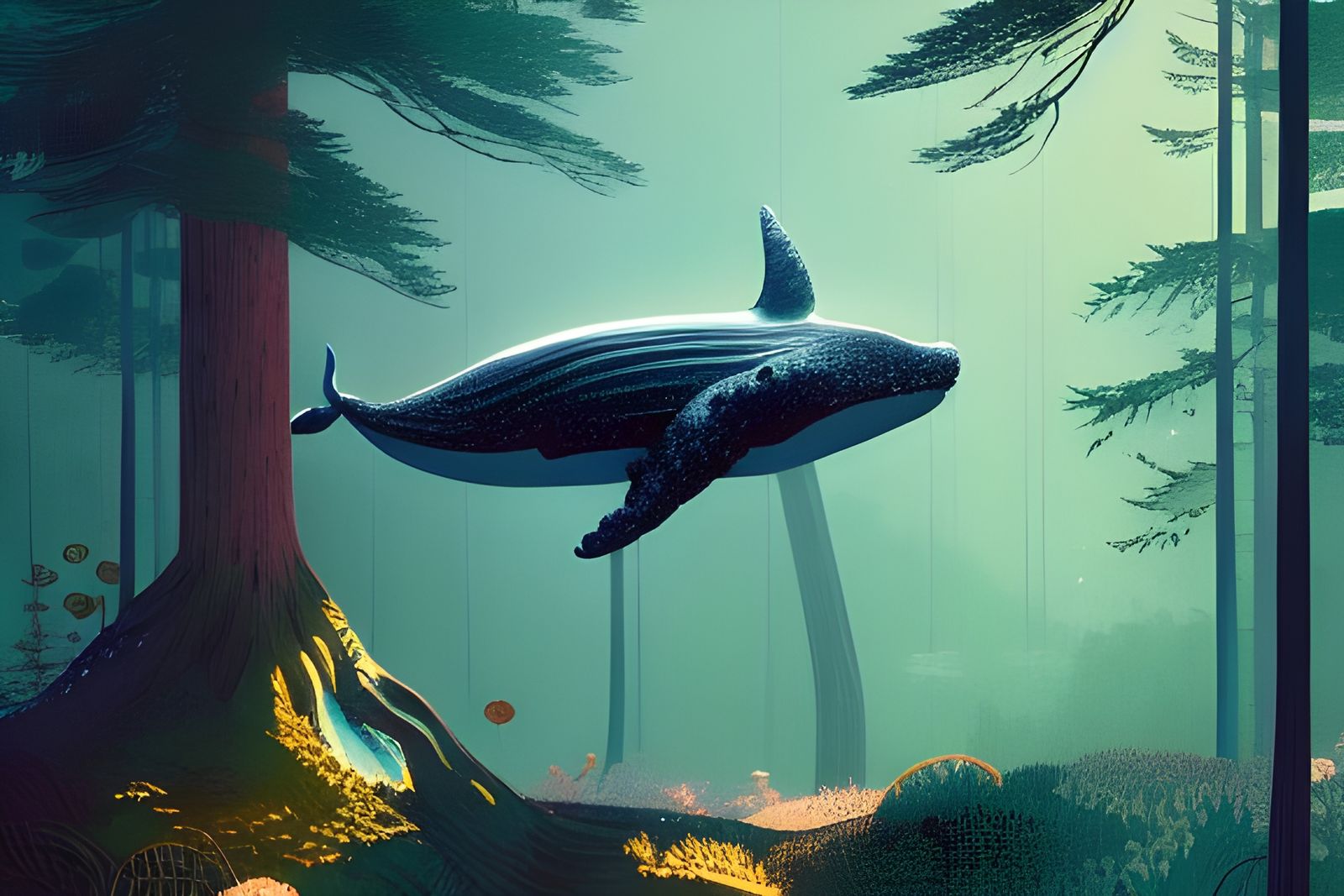 Whale in Forest: Hyperdetailed Digital Illustration