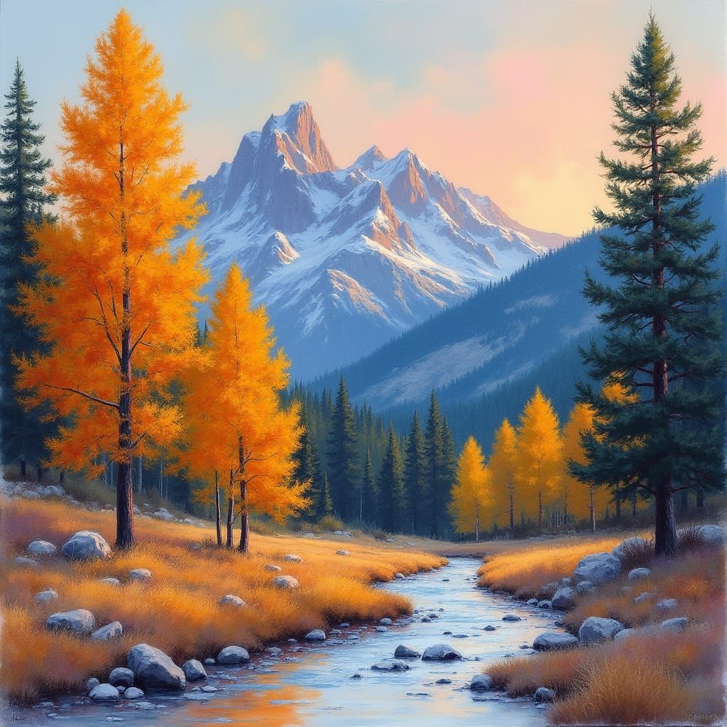 Colorado Mountains in Mixed Media Style