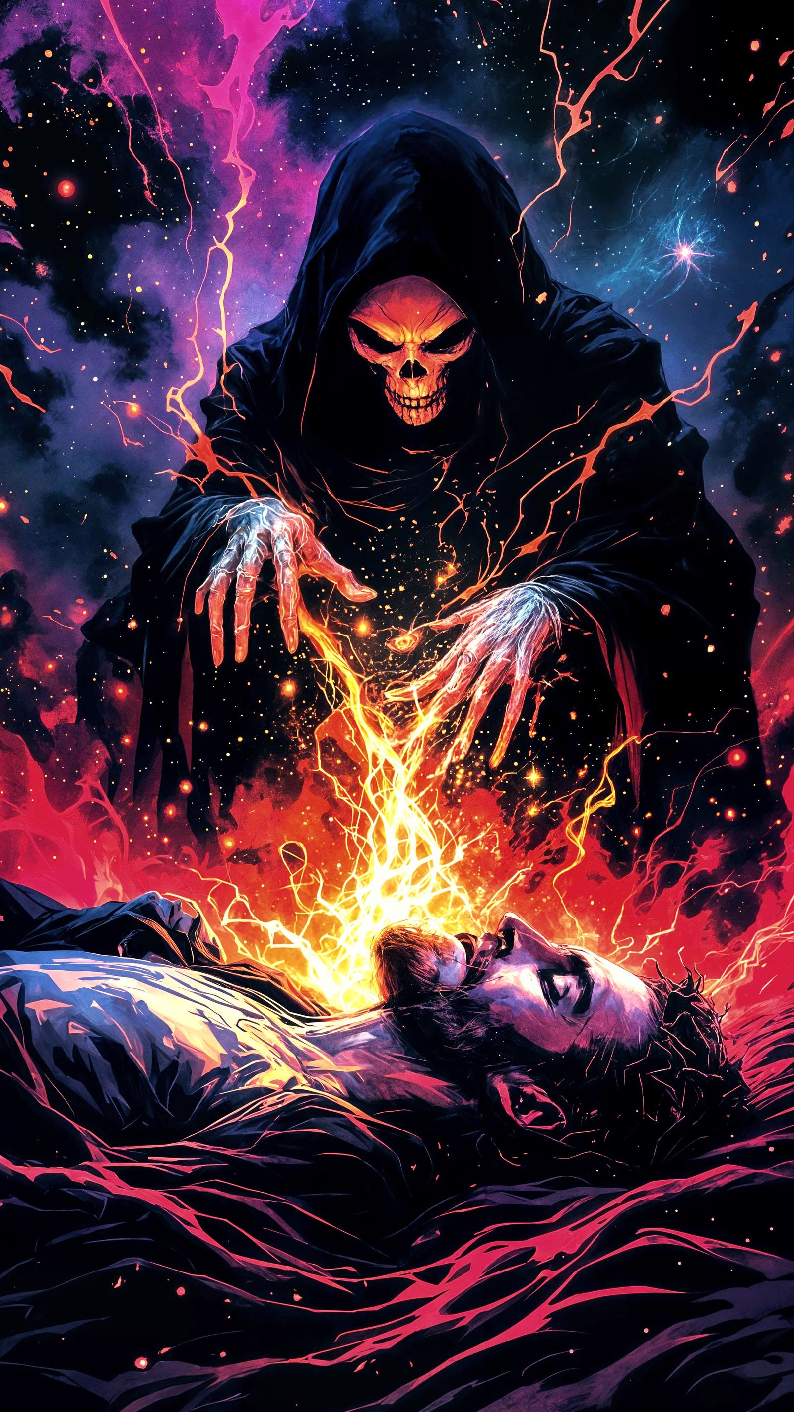 Ethereal Dark Fantasy Illumination in Comic-Book Style