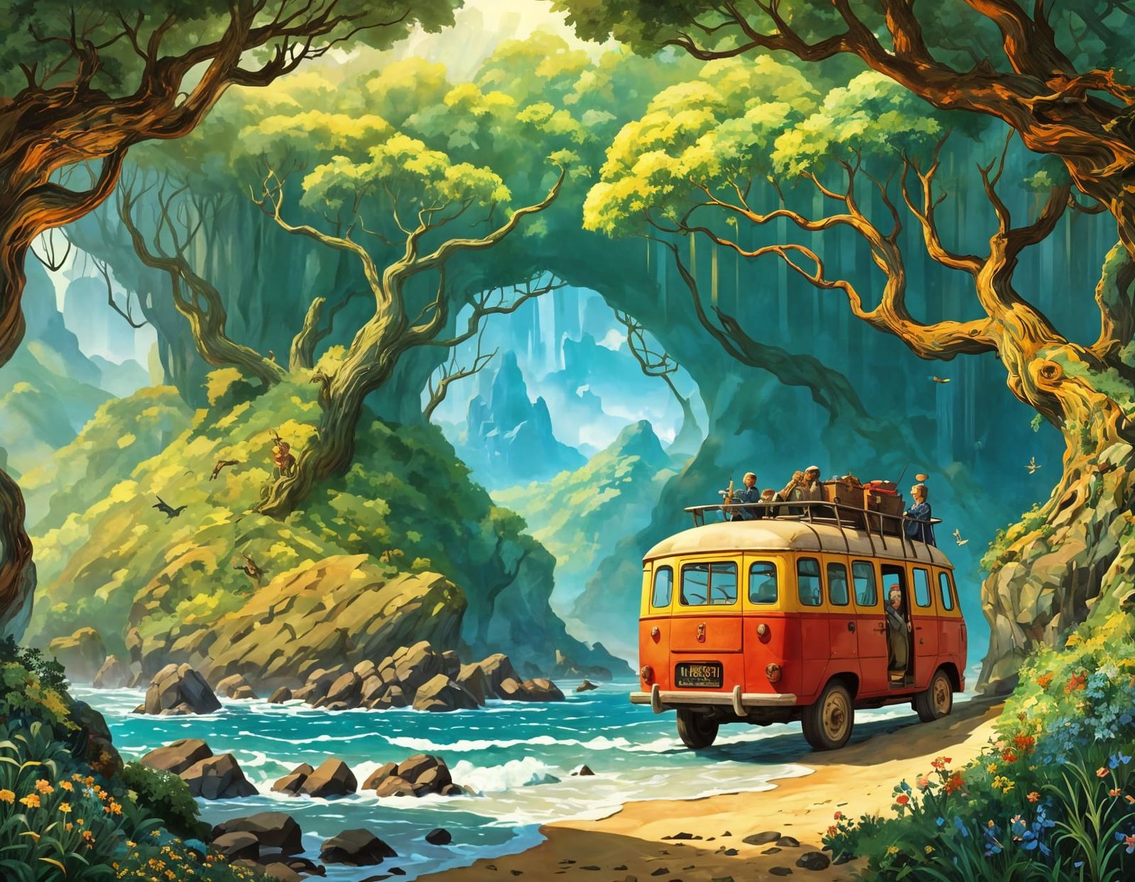 Whimsical Sci-Fi Fantasy Landscape Illustration