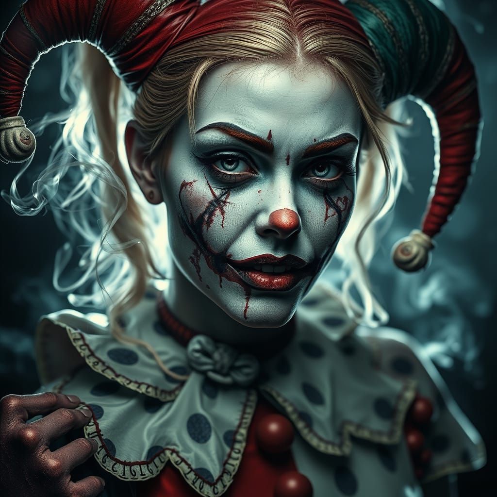 Harley Quinn Inspired Portrait with Surreal Smoke