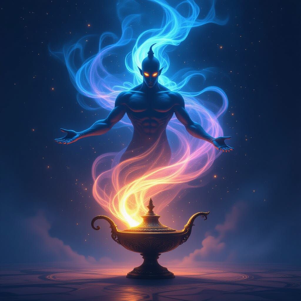 Cosmic Djinn Emerges from Ancient Brass Lamp