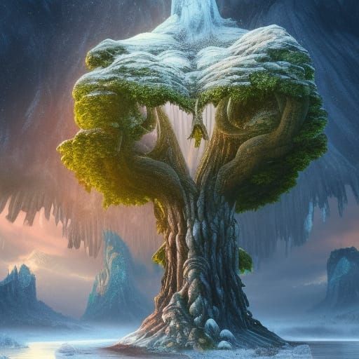 Majestic World Tree in Mythical Landscape