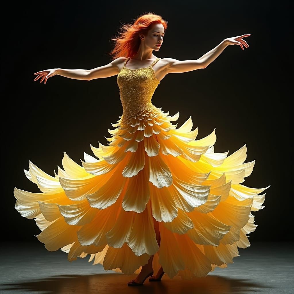 Ballroom Dancer in Metallic Leaf Gown: Art Nouveau Style