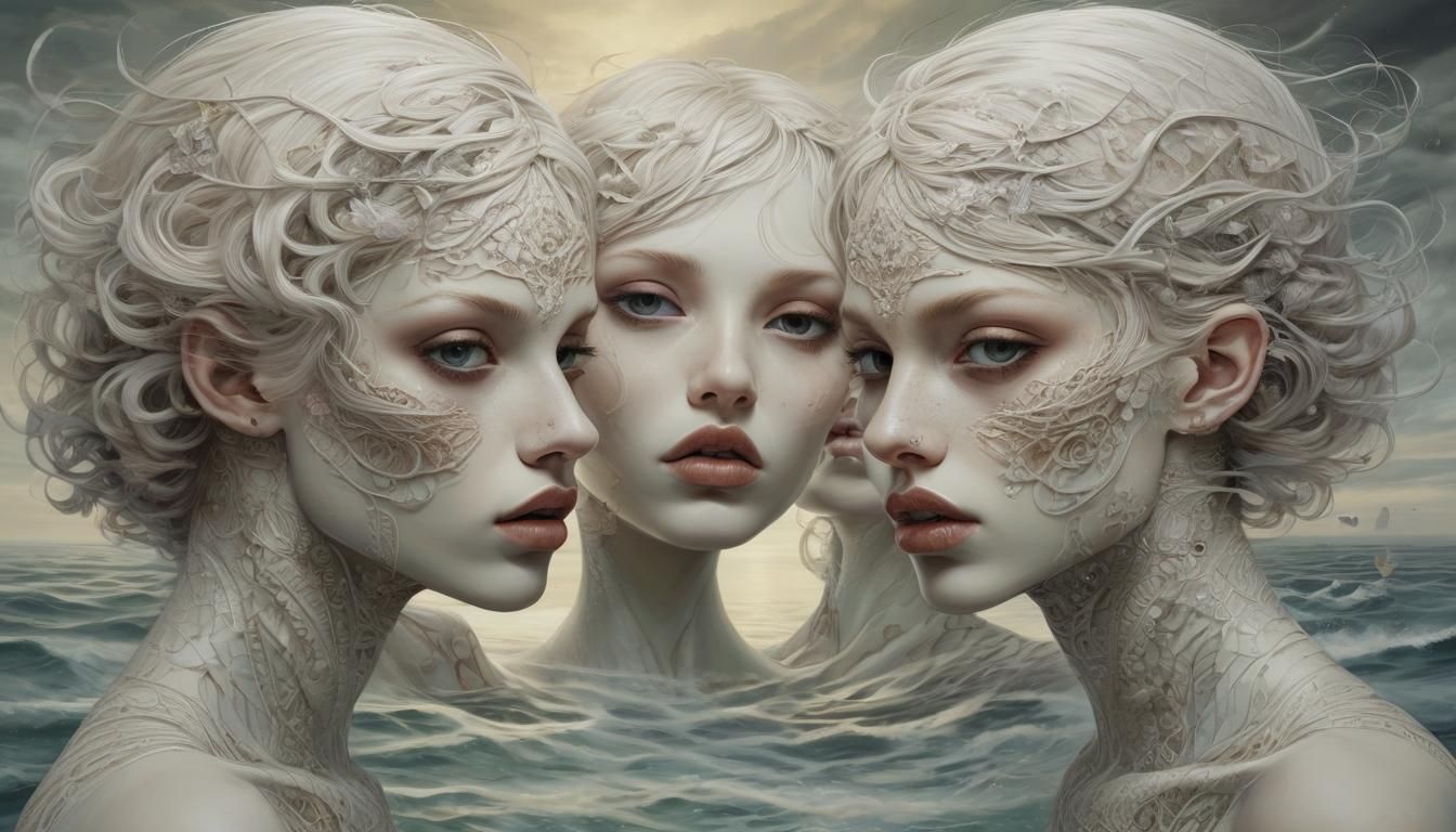 Surreal Androgynes Dancing in Dark Seascape