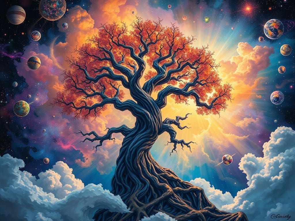 Dreamlike Fractal Tree in Heavenly Surrealism