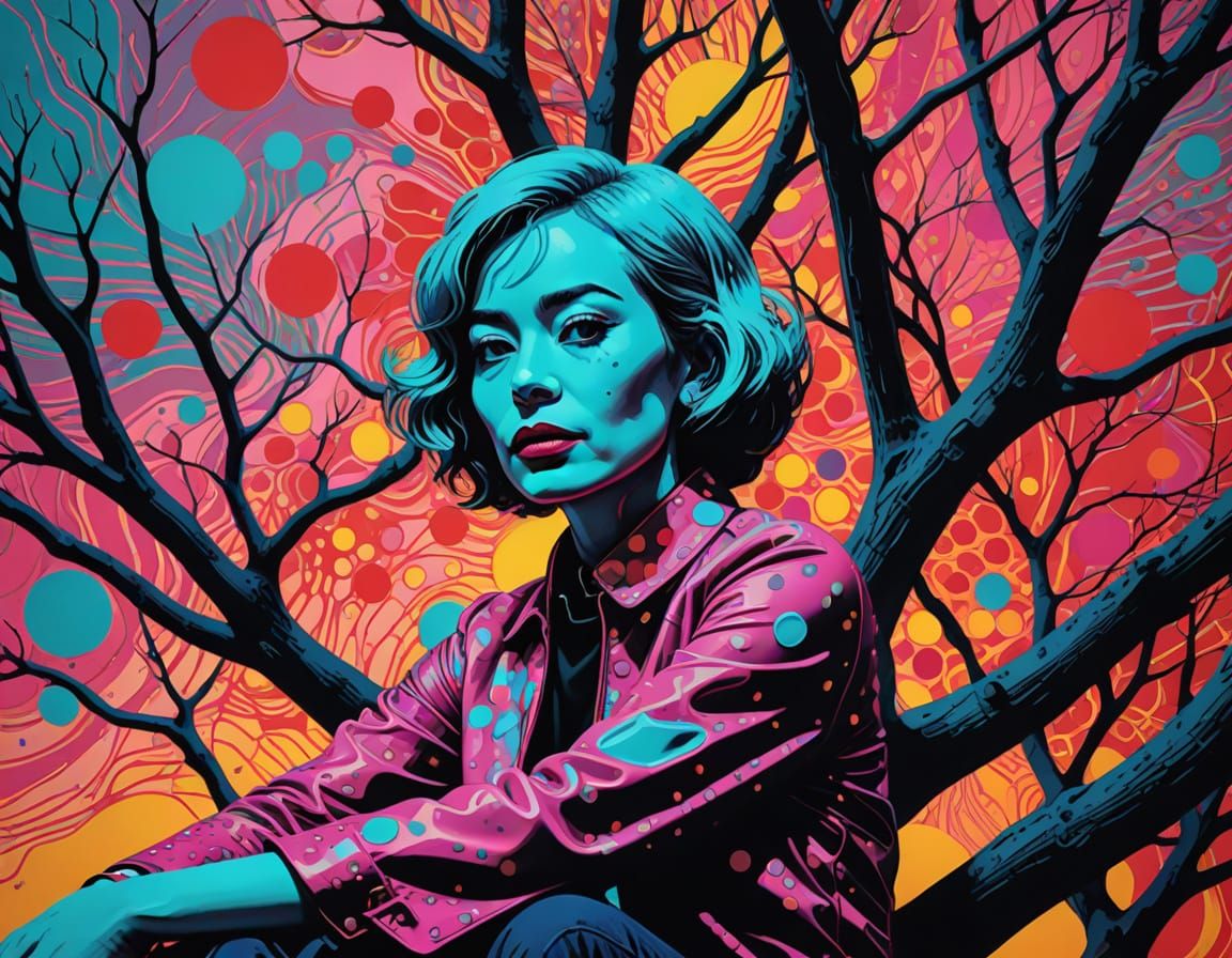 Whimsical Sunset Girl in Vibrant Pop Art Style