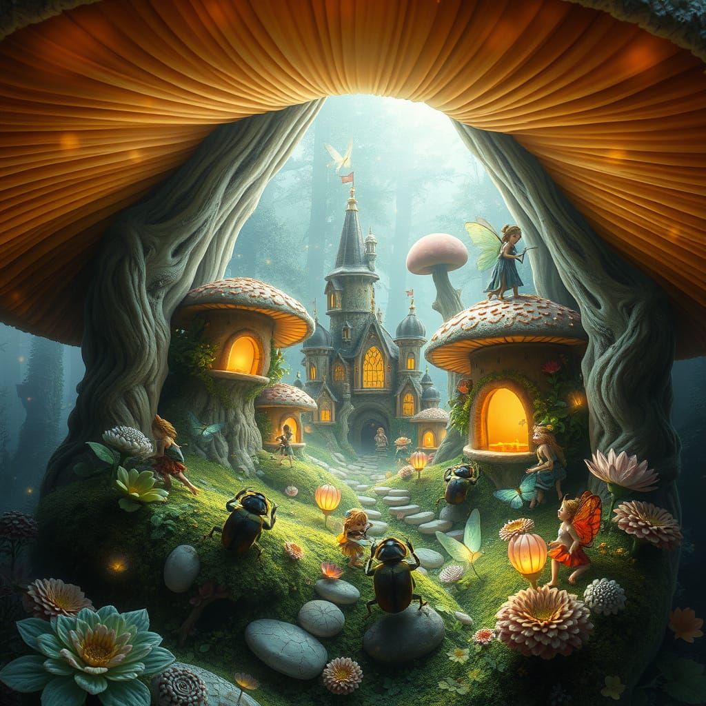 Ethereal Fantasy City Within a Giant Mushroom